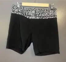 Aviva Yoga Shorts Womens XL Black Leopard Waist Stretch Activewear Running Gym
