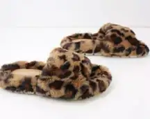 J/Slides Lovlie Slipper Leopard Faux Fur Animal Print Fuzzy Slide Sandals, S99