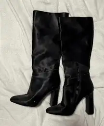 black high heel satin boots