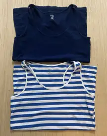 A.N.A Lot 2 Razorback Tank Tops Blue White Striped Navy XL Sleeveless