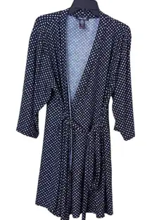 Rene Rofe Intimates Black White Polka Dot Satin Robe Sleepwear Size XL