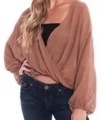 FAVLUX‎ Tan Wrap Blouse Size Small “oversize “