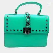 Badgley Mischka Satchel Top Handle Logo Studded Bag W/Chain Teal