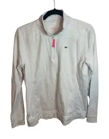Vineyard Vines White Eyelet Cotton Quarter Zip