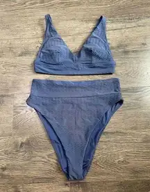 Womens Aerie scoop top high cut cheeky bikini set blue textured size S and M