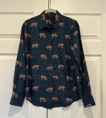 J Crew Silk Twill Button-Up Tiger Print 100% Silk Womens 4 Animal Floral Clemson