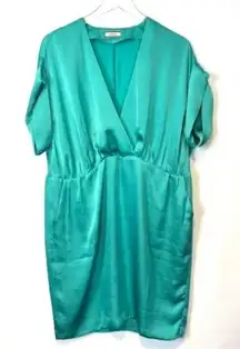 By Malene Birger green satin shirt sleeves mini dress XL