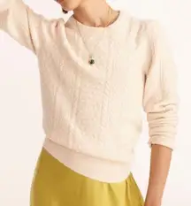 J. Crew Wool Cable-knit Crewneck Sweater Size Large Cream Alpaca Stretch jumper