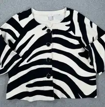 Chico's Zebra Print Cardigan Sweater Women's 3/XL Black/White Button Front