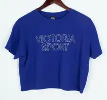 Victoria Sport Cropped T Shirt Blue Graphic Logo Short Sleeve Womens Size S