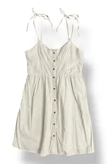 Aerie Linen Blend Button Front Tie Strap Mini Dress XS Cream Smocked Back Summer