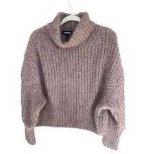Express taupe brown fuzzy cozy turtleneck loose fit sweater size Large NWT