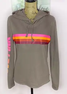 Pink by Victorias Secret Retro Stripe Hooded Sweatshirt Taupe Brown Small