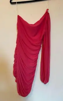 Hello Molly One Shoulder Long Sleeve Hot Pink Dress Size M NWT