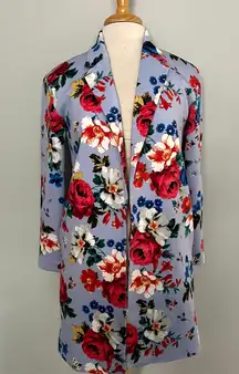 Light Blue Floral Spring Fall Trench Coat Jacket