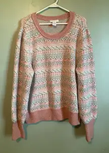 Design History Metallic Crewneck Sweater Long Sleeve Casual Pink Silver XXL