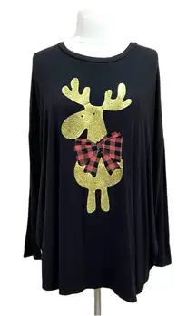 Red Lolly Black Tunic with Gold Sparkly Reindeer Size Large