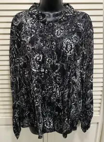 Christopher & Banks Paisley Lace Button Up‎ Light Jacket Size L Black/White Long