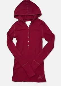 American Eagle Vintage Y2K Waffle Knit Tunic Henley Hoodie Long Sleeve Top