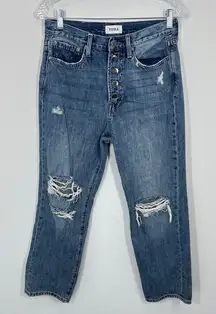 PISTOLA Distressed Boyfriend Jeans Exposed Button Fly Blue Size 28