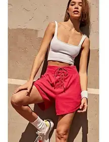 Free People Can’t Handle This Rib Shorts lace-up movement Pink Small