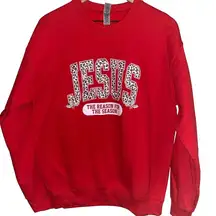 JESUS Red Christmas Sweater Size Medium Holiday Cheetah Pullover Leopard Church