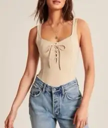 Abercrombie & Fitch Soft AF Lace-Up Corset Seamless Fabric Bodysuit