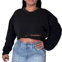 Carmar Los Angeles Distressed Safety Pin Cropped Sweatshirt Black Sz M Edgy Y2K