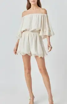 NWT Endless Rose Off Shoulder Ruffled Sleeve Romper Size M