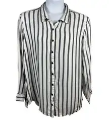 Per Se Plus 2x Button Up Soft Rayon Flannel Long Sleeve Gray White Stripe Top