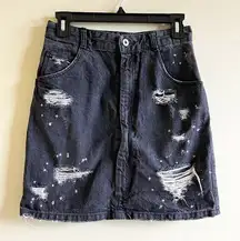 ZARA TRAFALUC DENIM‎ PENCIL DISTRESSED SKIRT WOMENS SIZE 2 DARK WASH JEAN
