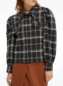 NEW Scotch & Soda Gray Plaid Checked Brushed Organic Cotton Shirt/Shacket Small