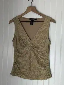 Rampage Beige Lace Overlay Sleeveless Top Y2K Vintage V-Neck Floral Mesh M