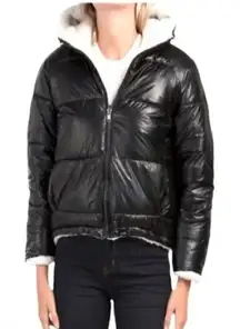 NVLT Anthropologie Black & Ivory Teddy Sherpa Lined Reversible Puffer Coat