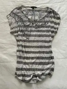 Rock and Republic Grey white striped burnout top grunge angel wing print hotfix