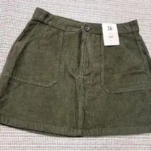 Denim&Co olive green corduroy utility cargo mini skirt sz 10  NWT