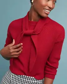 Anthropologie Moth Central Park Red Neck-Tie Sweater Ribbed Preppy Holiday