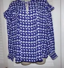 Counterparts blue cobalt long sleeved blouse size M NWT ruffled shoulders