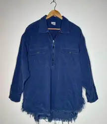 Aerie Blue Corduroy Half Zip Pullover Shacket Shirt Size Large