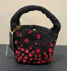 From India To You | Mini Black Beaded Bag w/ Floral Accents