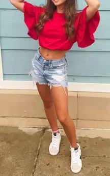 Red Ruffle Cropped Shirt