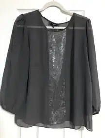 Talbots semi sheer sequined blouse grey women’s size 12 party holiday new years