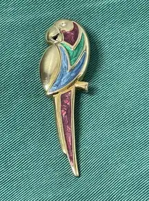 Vintage Enamel Gold Parrot Brooch