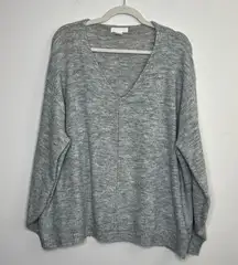 H&M  V Neck Boxy Heather Gray Long Sleeve Comfy Cozy Wool Blend Sweater Sz 2XL