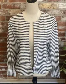 Loft White and Navy Blue Peplum Blazer Size M