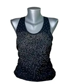 Bebe  Black Studded Racerback Tank Top Blouse Sparkling Studs Side Zip Size Small