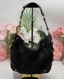 Coach  10619 Black Signature Jacquard Hobo Carly Shoulder Bag Purse Handbag