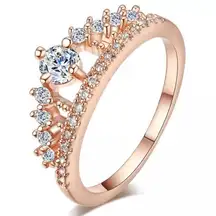 Rose Gold CZ Diamond Princess Crown Ring