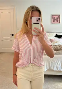 Pink & White Striped Button Up Shirt