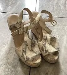 Cole Haan Shoes Womens Size 9 Snake Print Espadrille Wedge Sandals Ankle Strap
